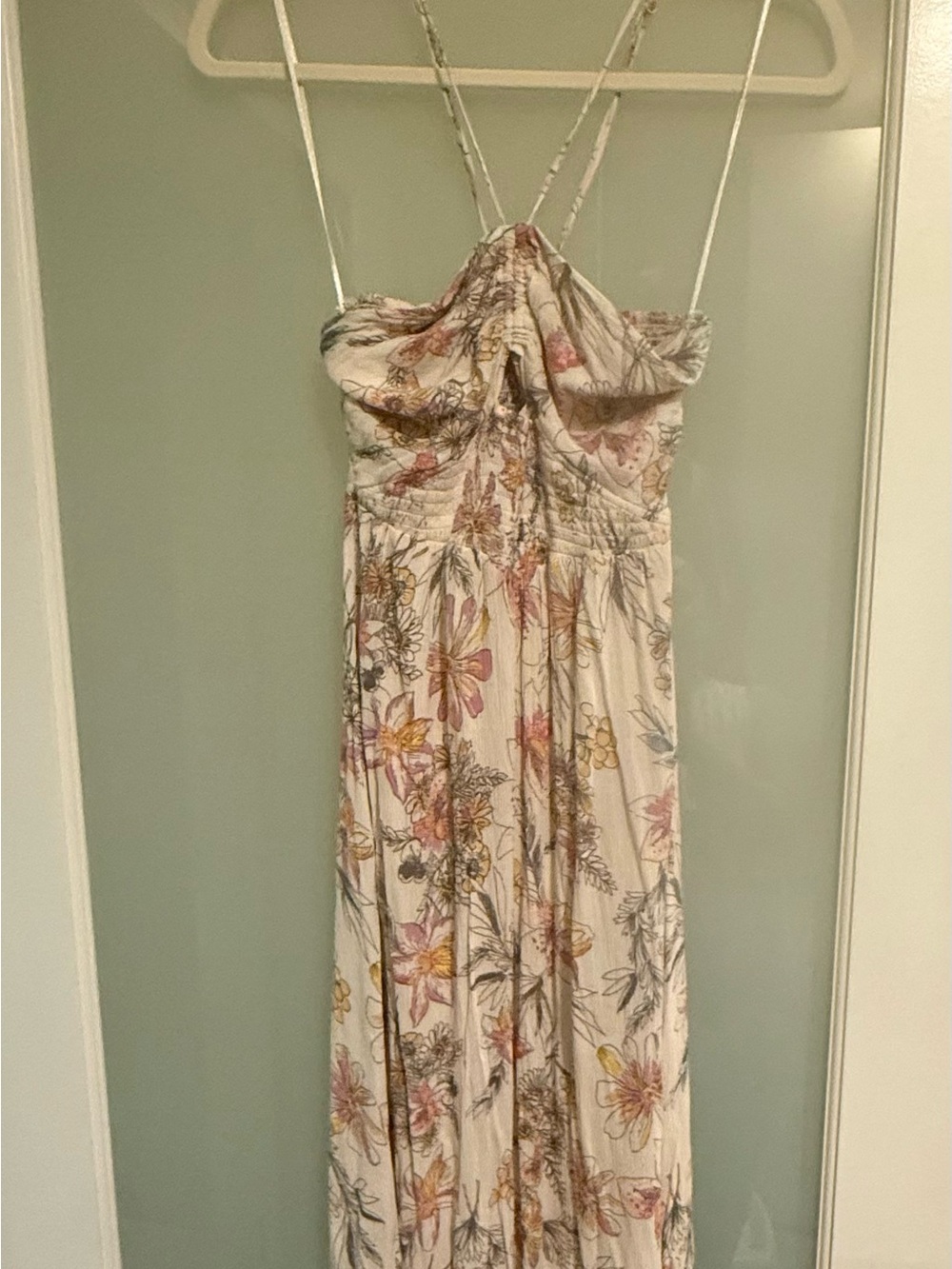 Free People Cream Floral Maxi Jumpsuit with Pink & Yellow Accents